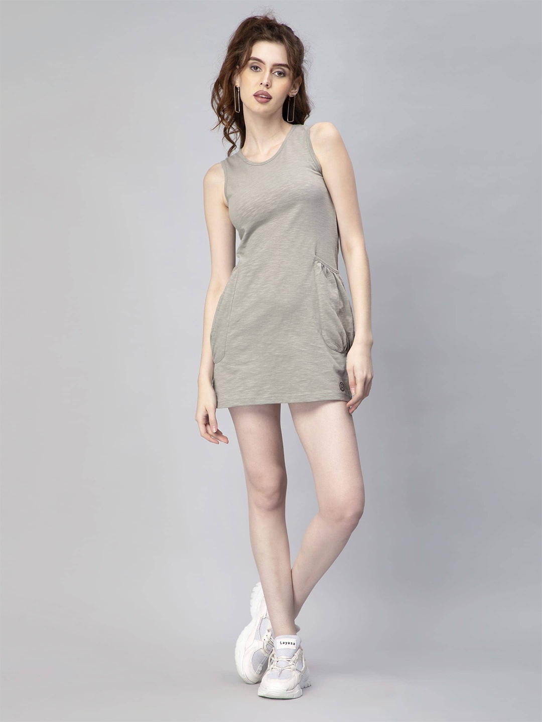 

Pritla Side Pocket Sleeveless Cotton Mini Sheath Dress, Olive