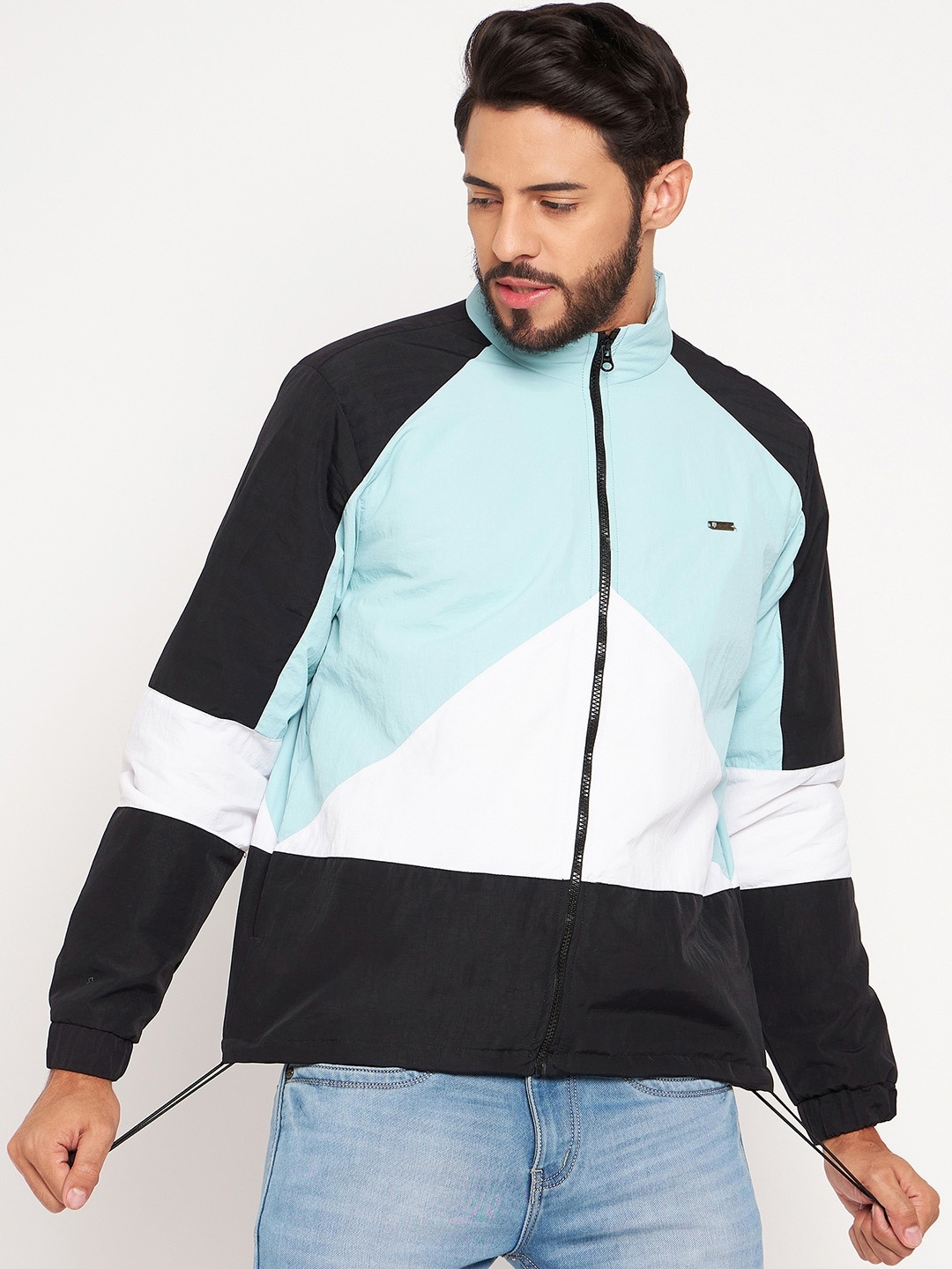 

Duke Colourblocked Mock Collar Sporty Jacket, Blue