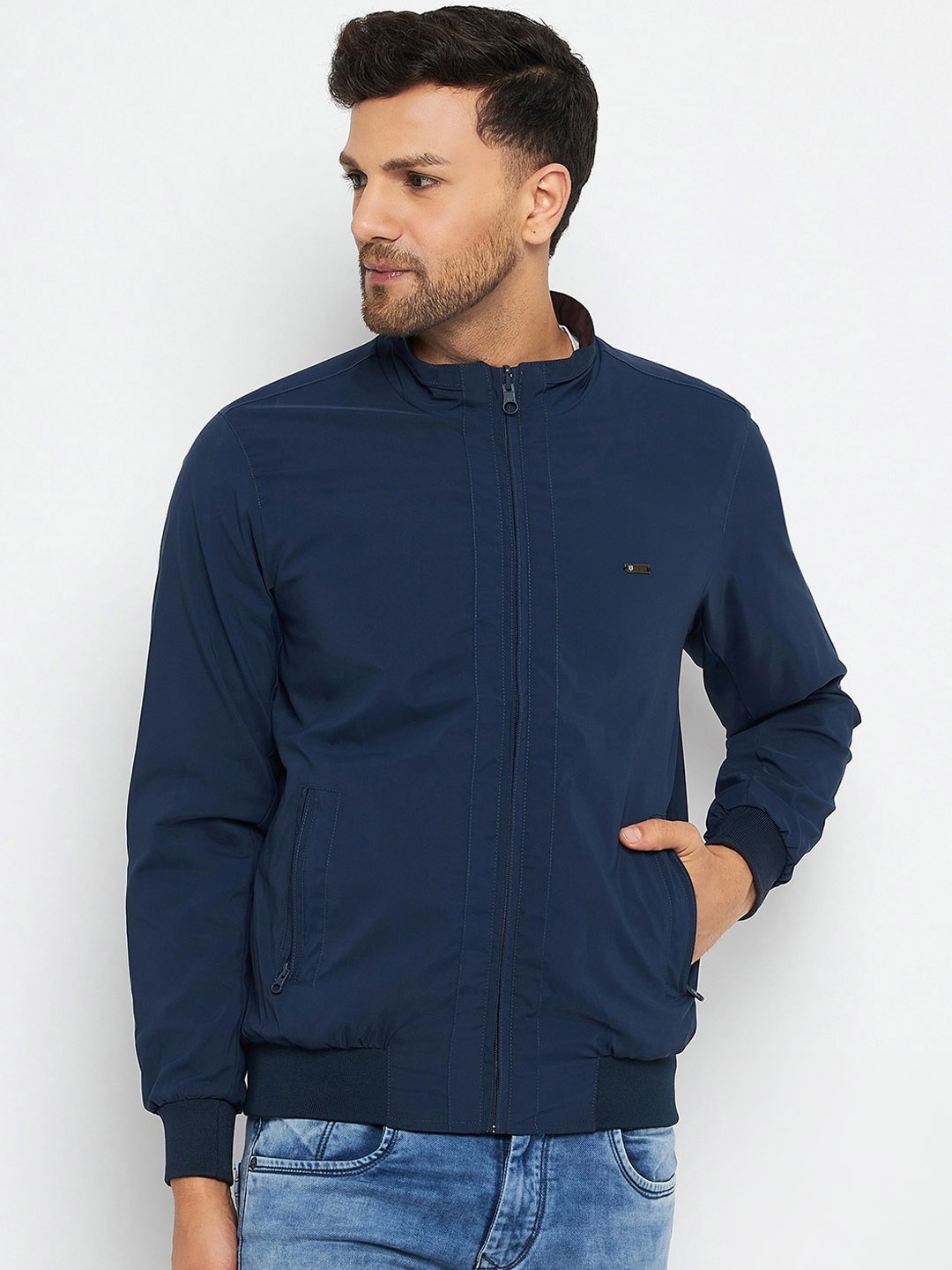 

Duke Mock Collar Reversible Bomber Jacket, Blue