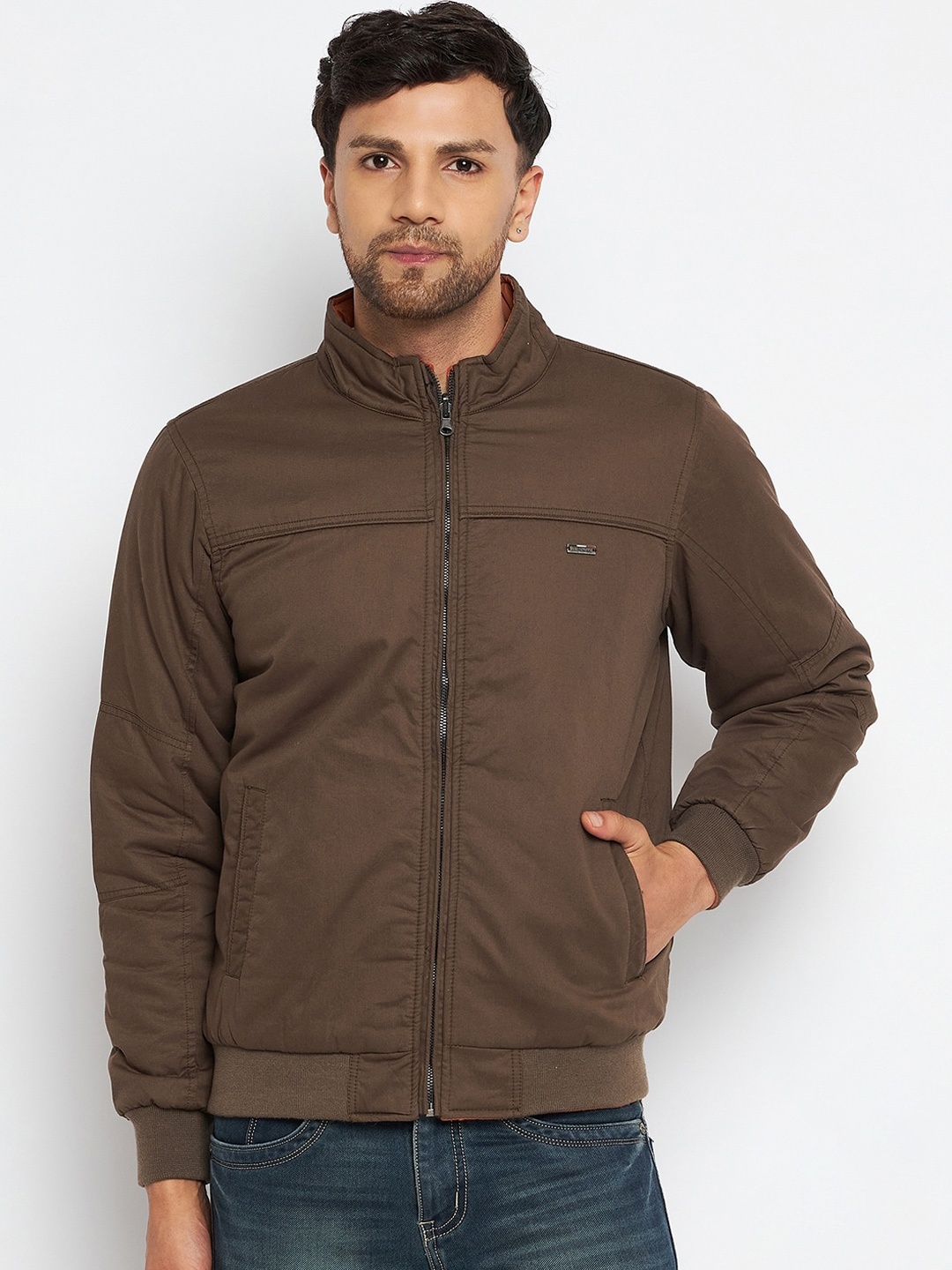 

Duke Mock Collar Cotton Reversible Bomber Jacket, Brown