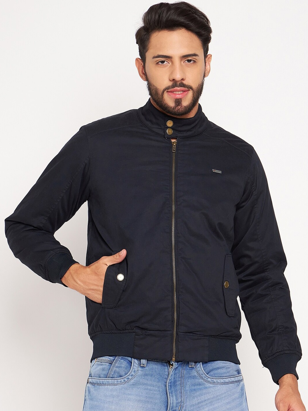 

Duke Stand Collar Bomber Jacket, Navy blue