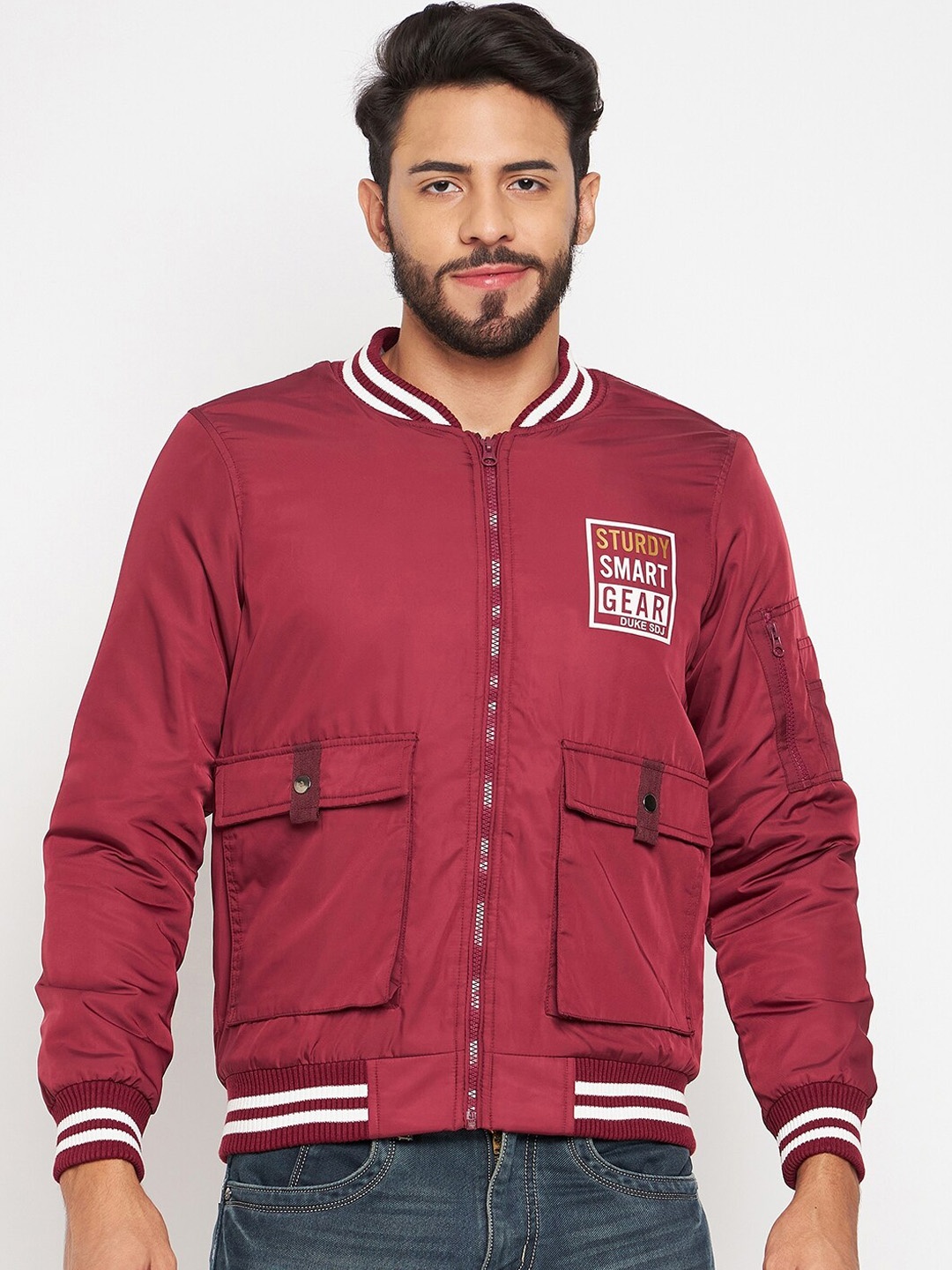 

Duke Stand Collar Bomber Jacket, Maroon