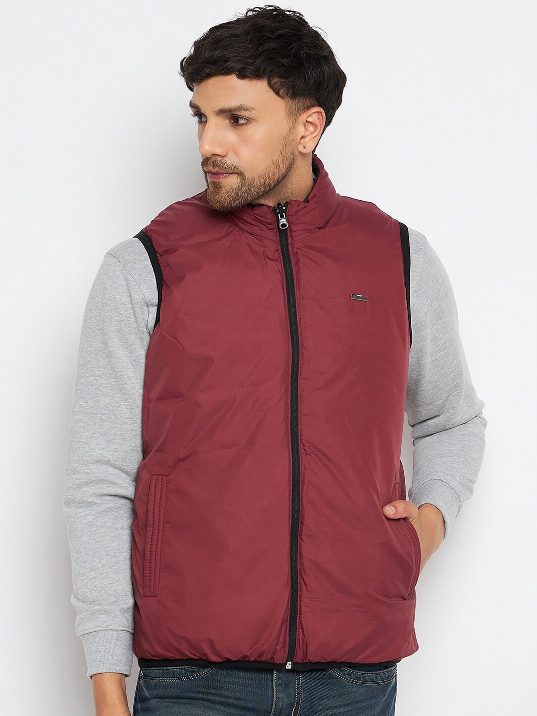 

Duke Mock Collar Sleeveless Reversible Zip Closure Padded Jacket, Black