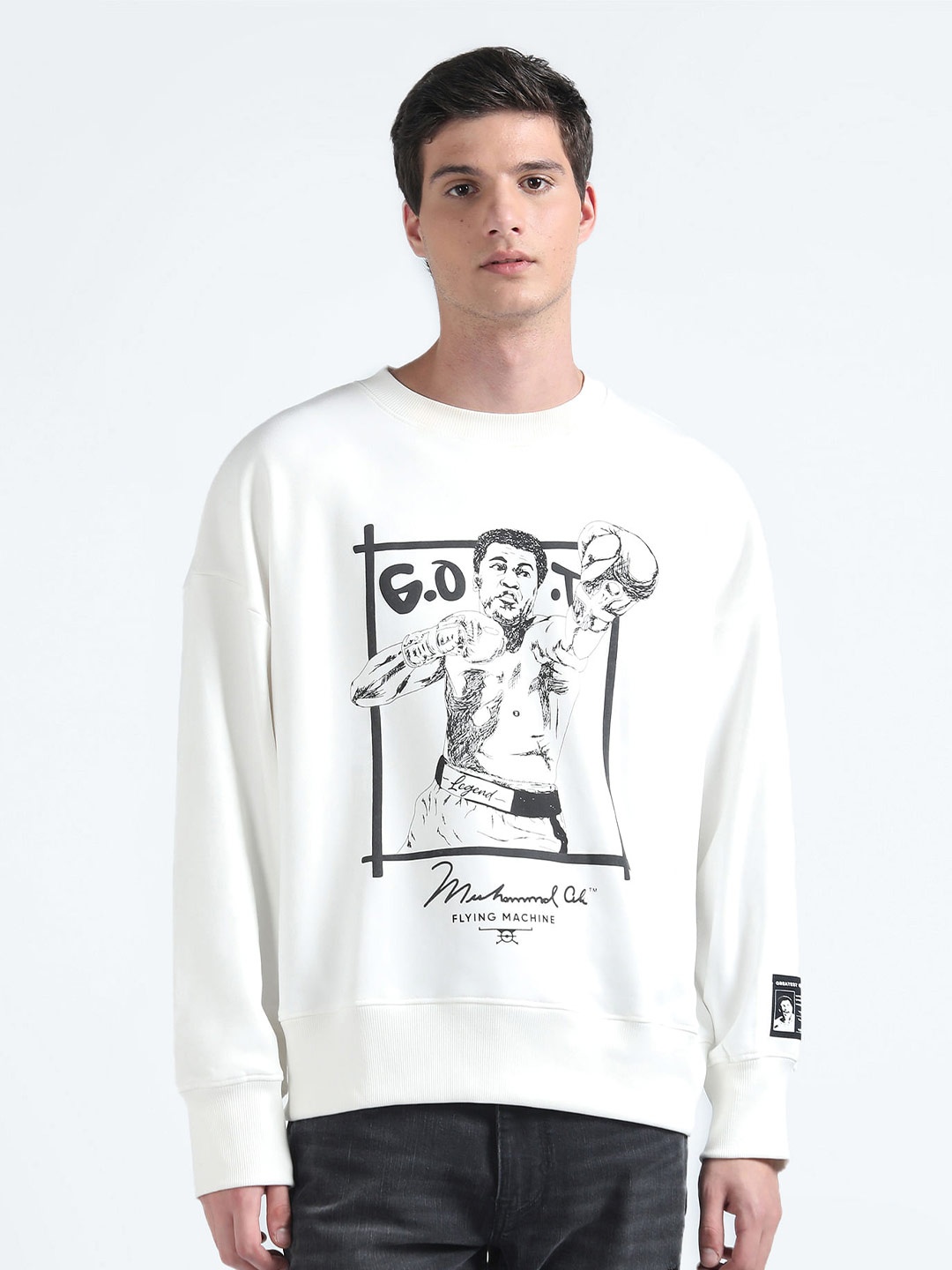 

Flying Machine Graphic Printed Oversized Sweatshirt, White