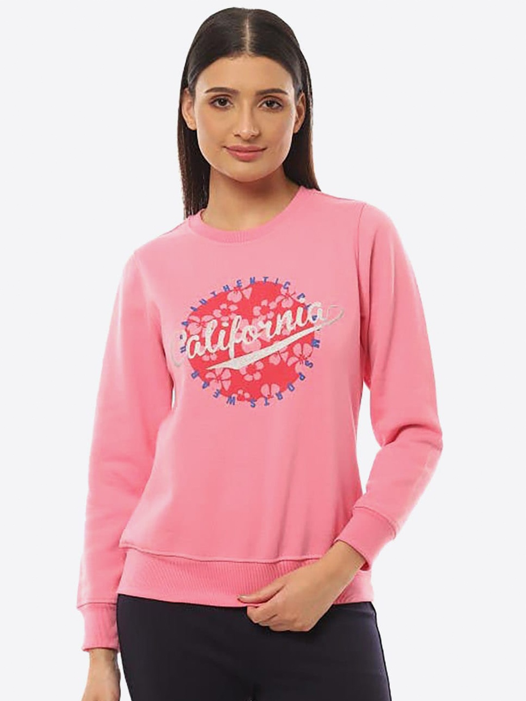 

2Bme Typography Printed Pullover Sweatshirt, Pink
