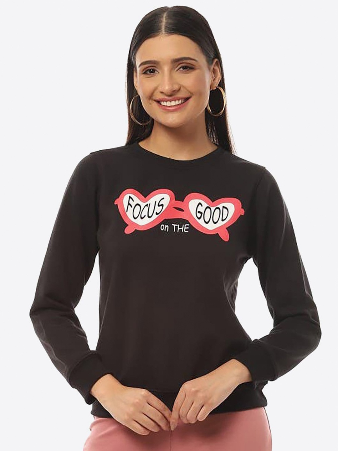 

2Bme Typography Printed Round Neck Long Sleeves Pullover Sweatshirt, Black