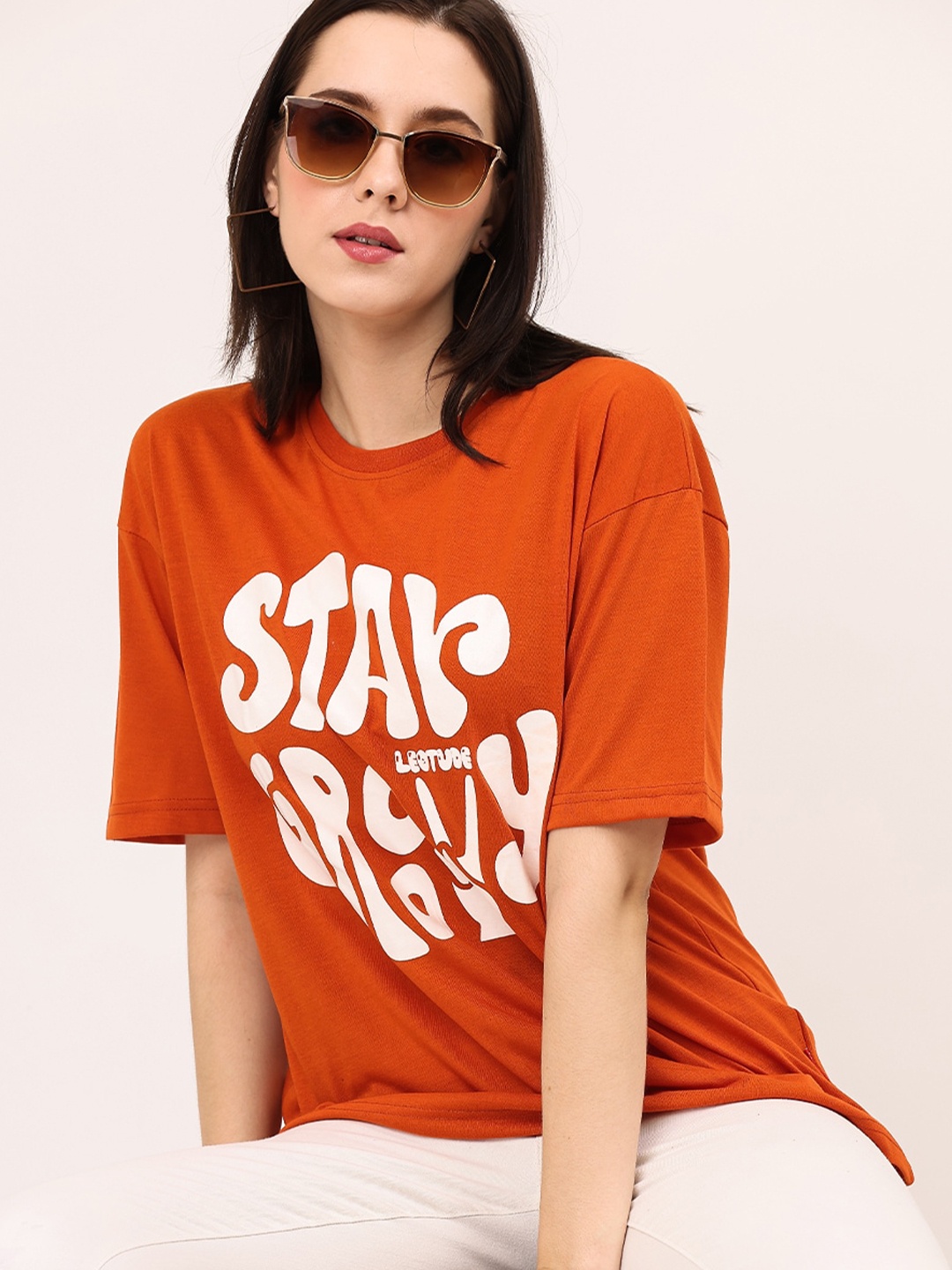 

Leotude Typography Printed Oversized T-shirt, Orange