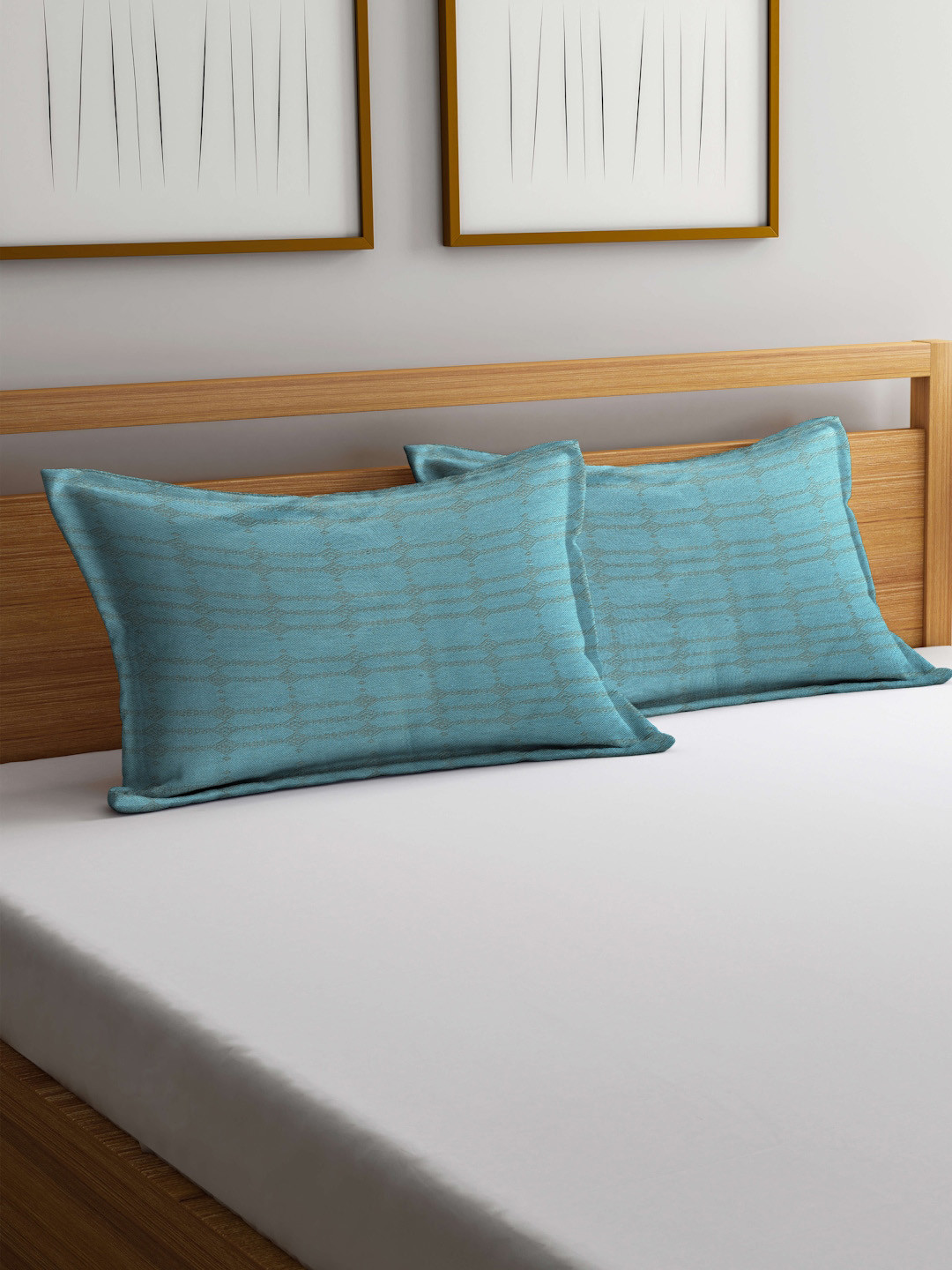 

Arrabi Blue 2 Pieces Striped Cotton Pillow Covers