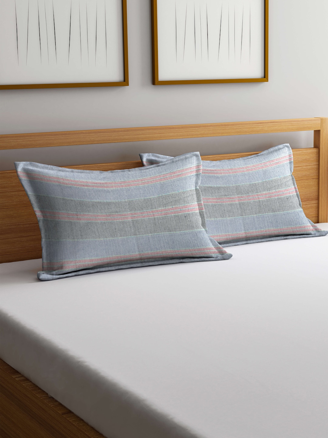 

Arrabi Blue 2 Pieces Striped Cotton Pillow Covers