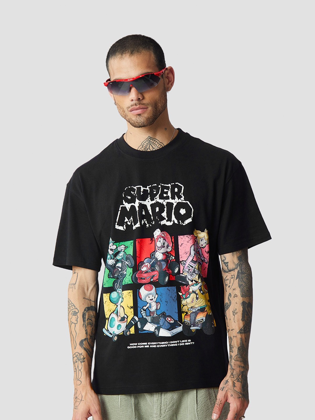 

Bonkers Corner Mario Gang Printed Oversized Cotton T-shirt, Black
