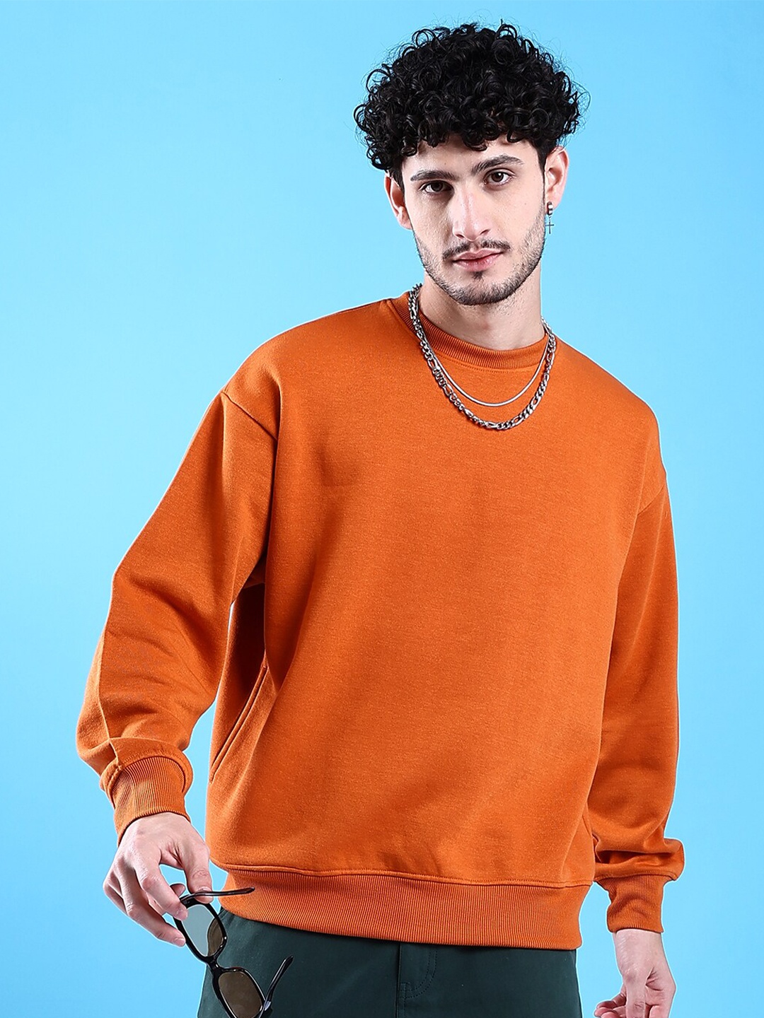 

The Indian Garage Co Round Neck Long Sleeves Oversized Sweatshirt, Orange
