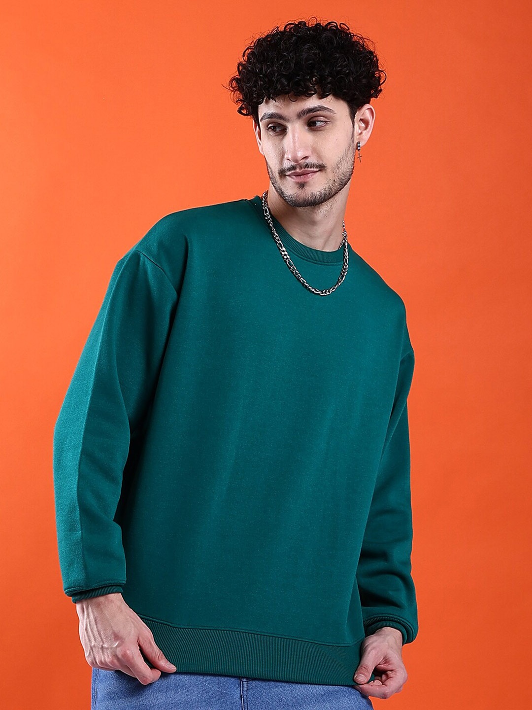

The Indian Garage Co Round Neck Long Sleeves Oversized Sweatshirt, Green