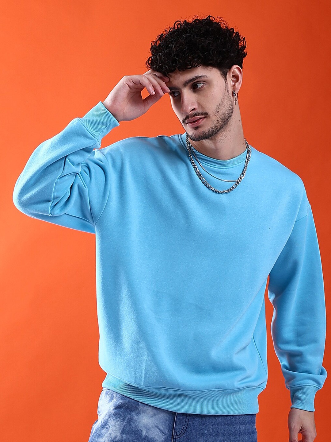 

The Indian Garage Co Round Neck Long Sleeves Oversized Sweatshirt, Blue