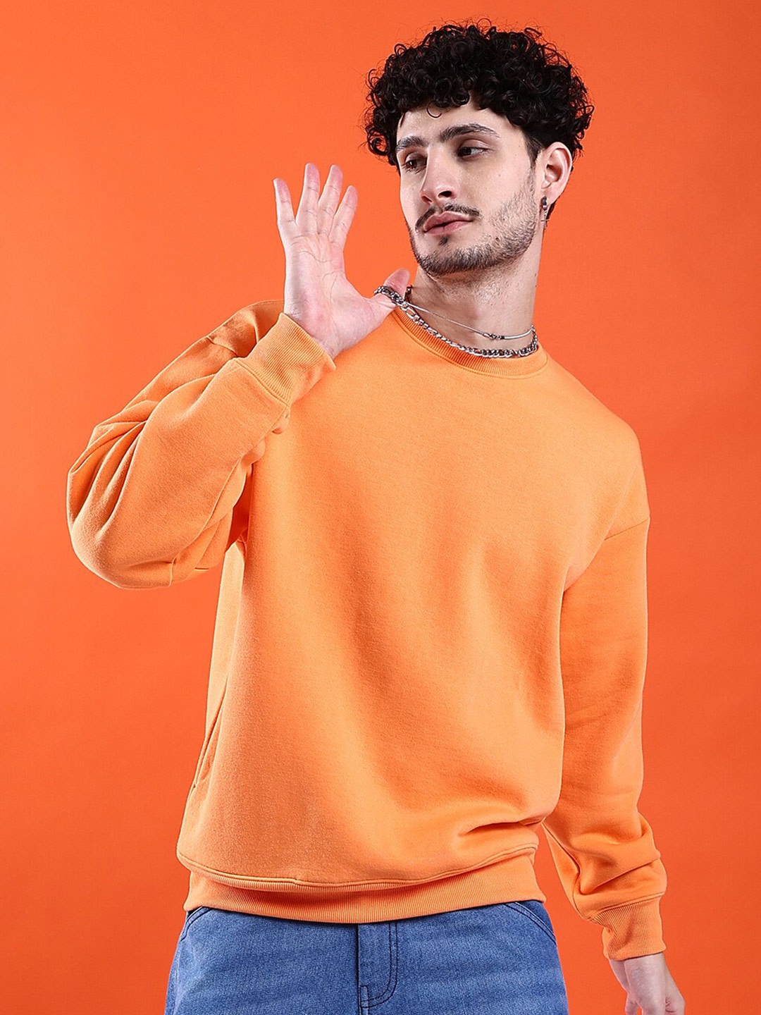 

The Indian Garage Co Round Neck Long Sleeves Oversized Sweatshirt, Orange