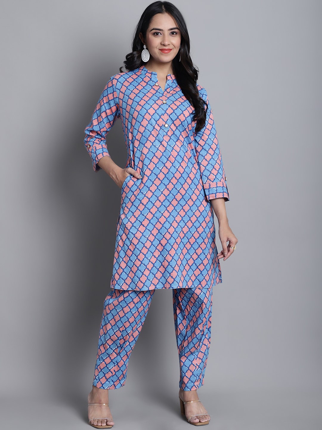 

KALINI Ethnic Motifs Printed Pure Cotton Kurta with Palazzos, Blue