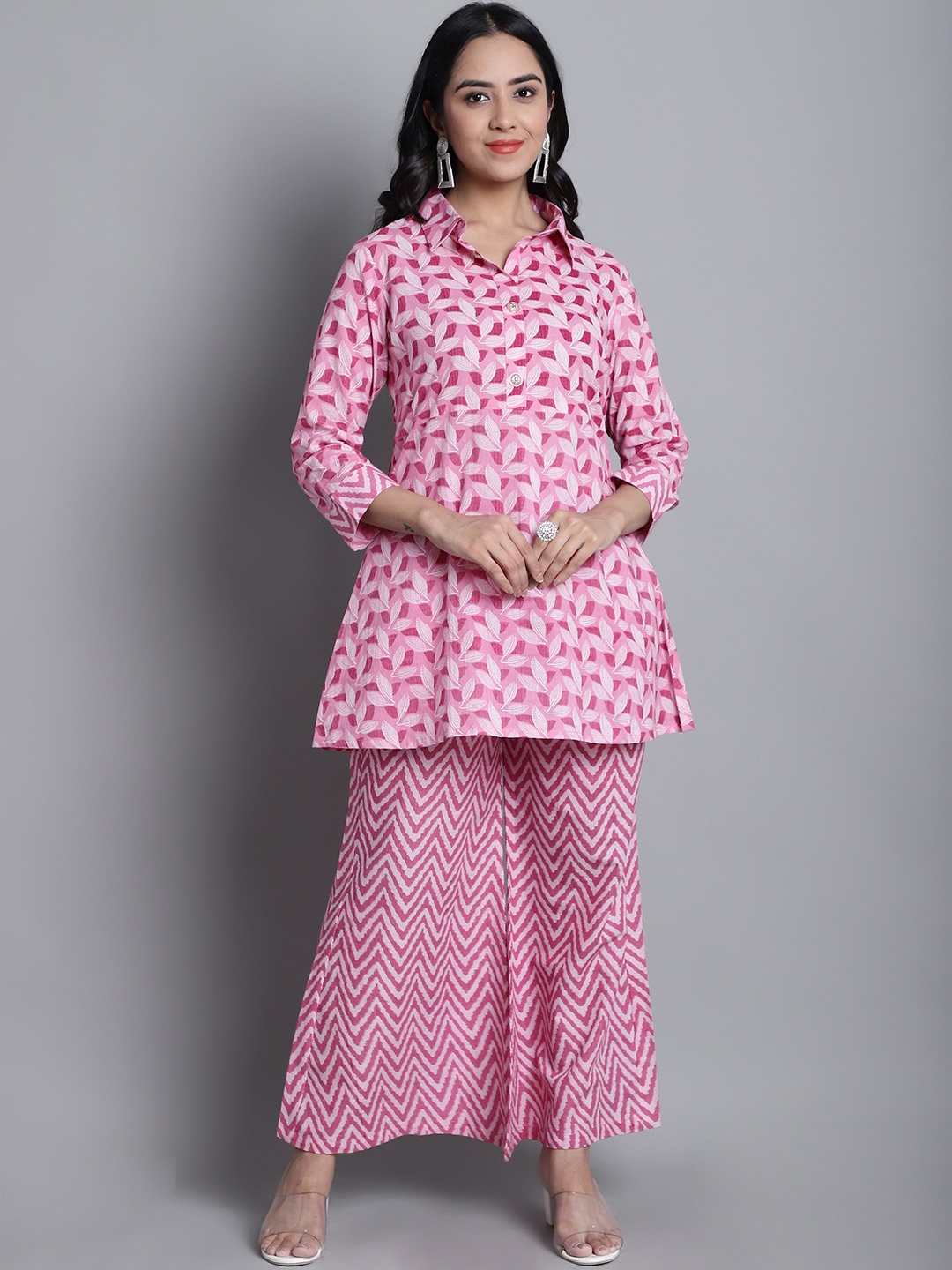 

KALINI Ethnic Motifs Printed Pure Cotton Kurta With Palazzos, Pink