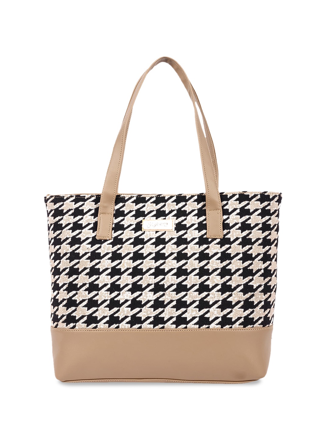 

YOYOWING Geometric Printed Shoulder Bag with Cut Work, Beige