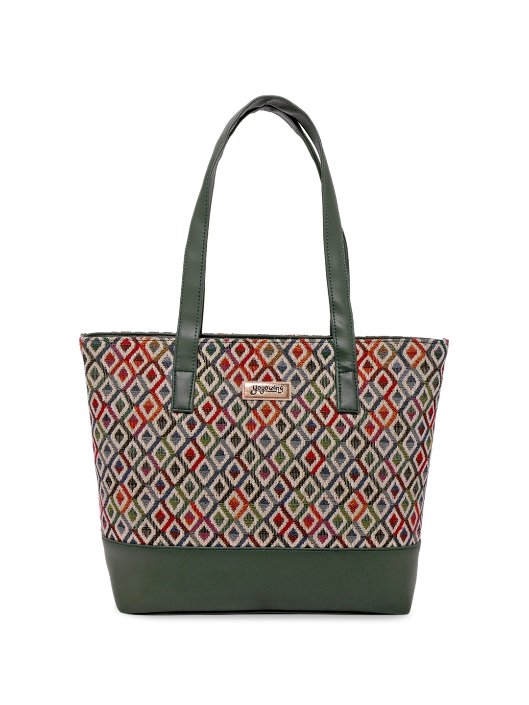 

YOYOWING Geometric Printed Oversized Shopper Tote Bag, Green