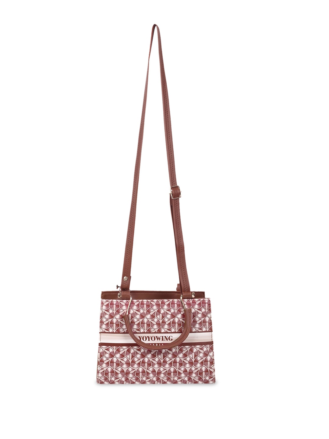

YOYOWING Geometric Printed Structured Satchel Bag, Brown
