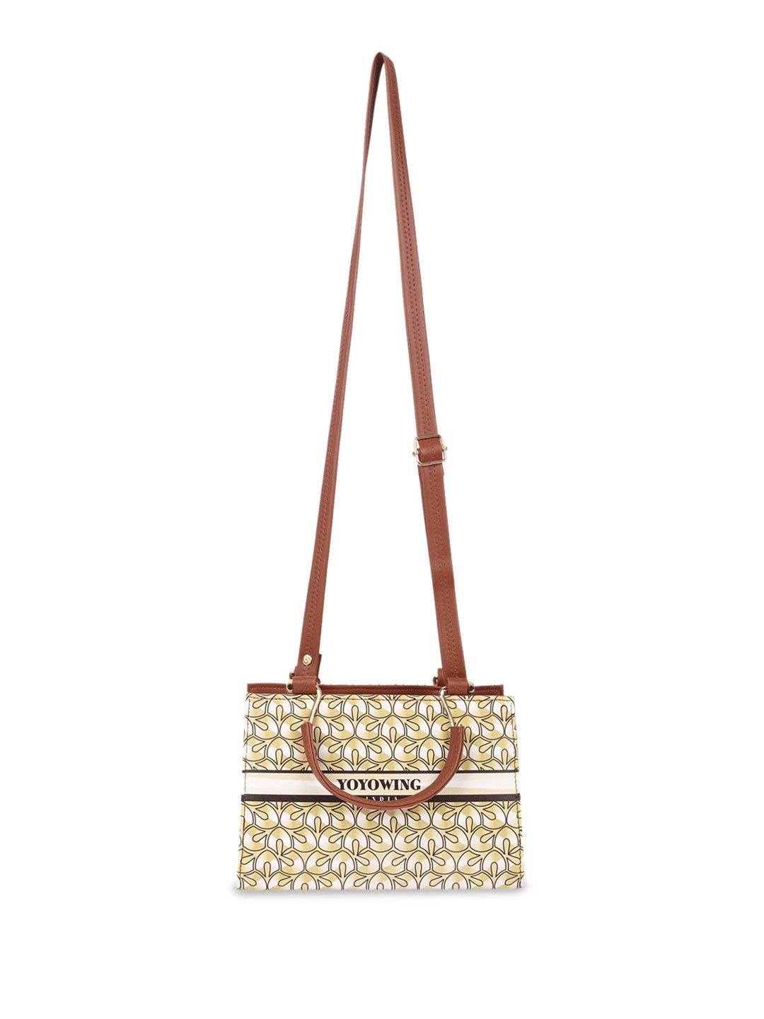 

YOYOWING Floral Printed Shopper Handheld Bag with Embroidered, Coffee brown