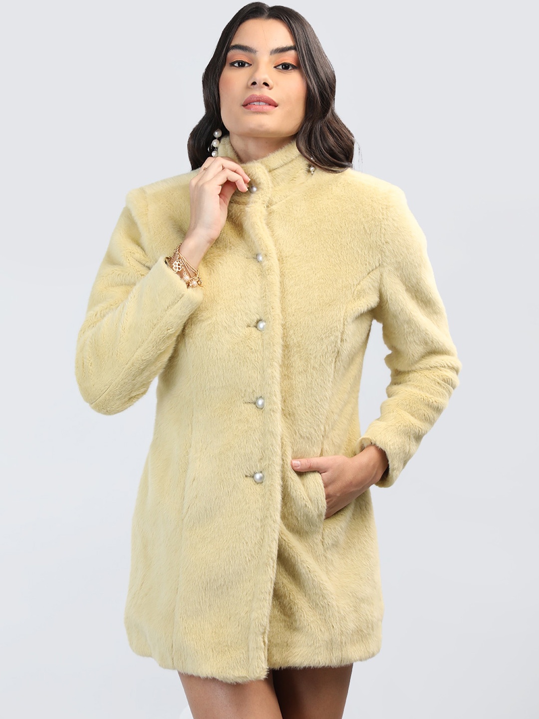 

CHKOKKO Single-Breasted Overcoat, Lime green