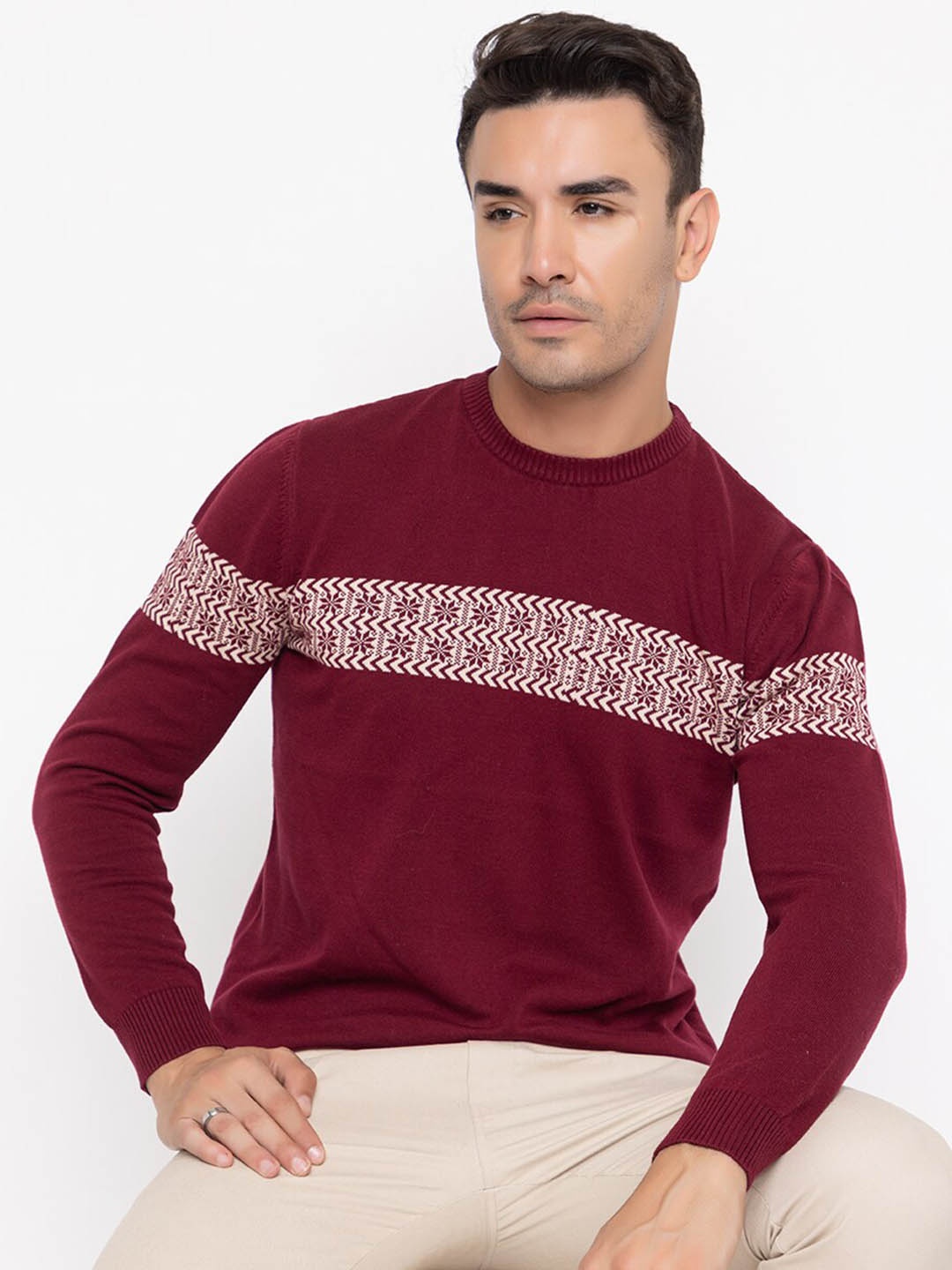 

ARMISTO Chevron Jacquard Knit Sweater, Maroon