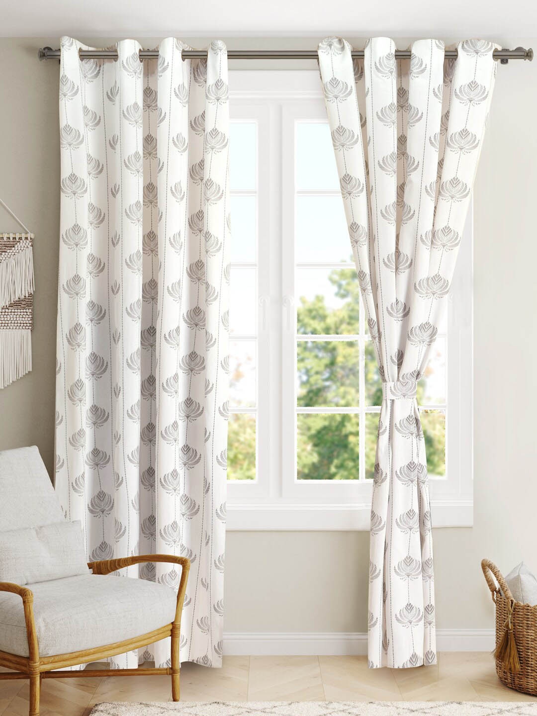 

BLANC9 White & Grey 2 Pieces Ethnic Motifs Cotton Door Curtains