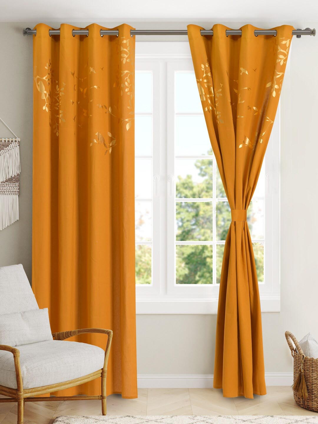 

BLANC9 Mustard & Gold-Toned 2 Pieces Printed Cotton Door Curtains