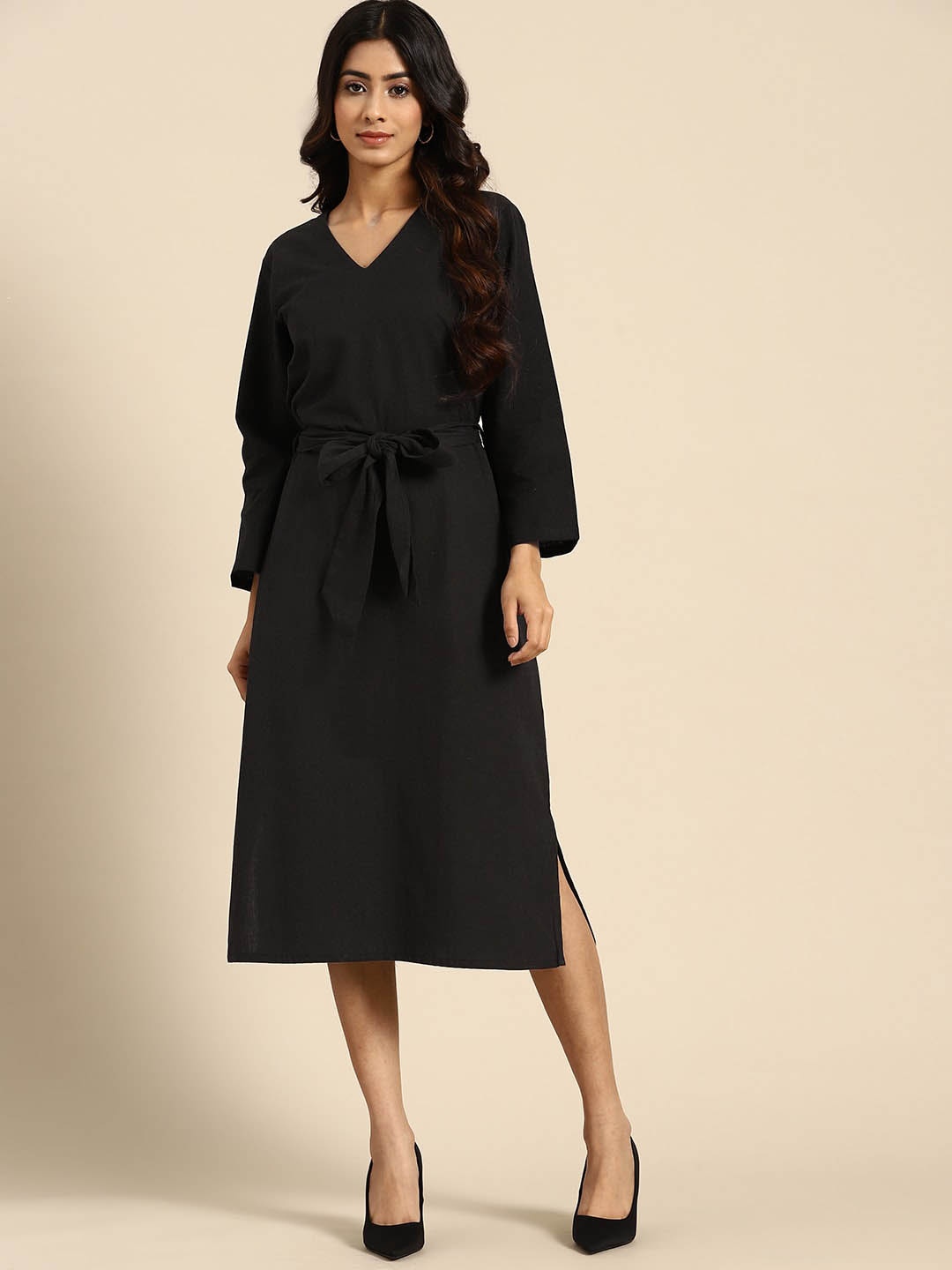 

all about you V-Neck A-Line Midi Dress, Black