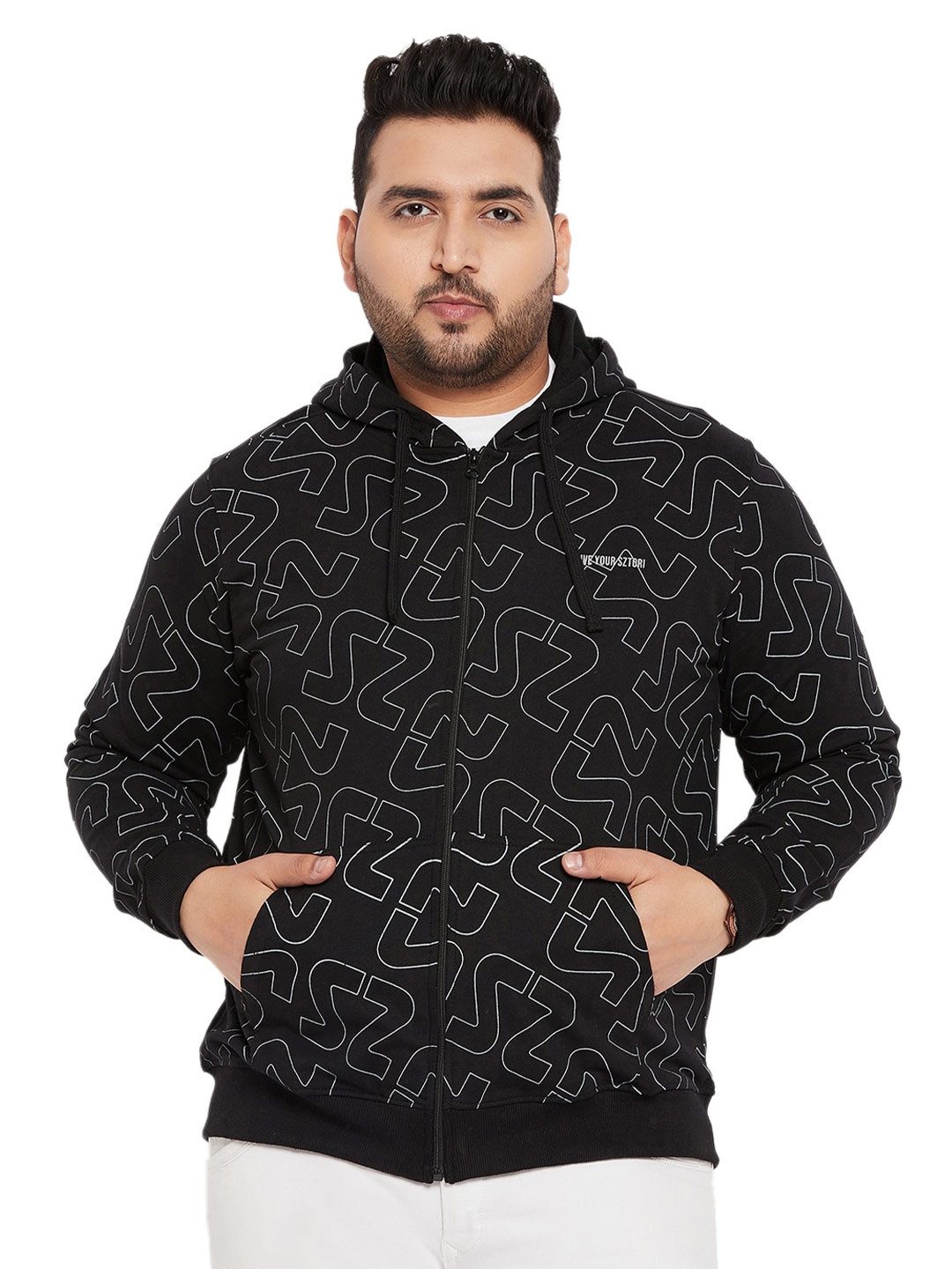 

Sztori Plus Size Typography Printed Hooded Sweatshirt, Black