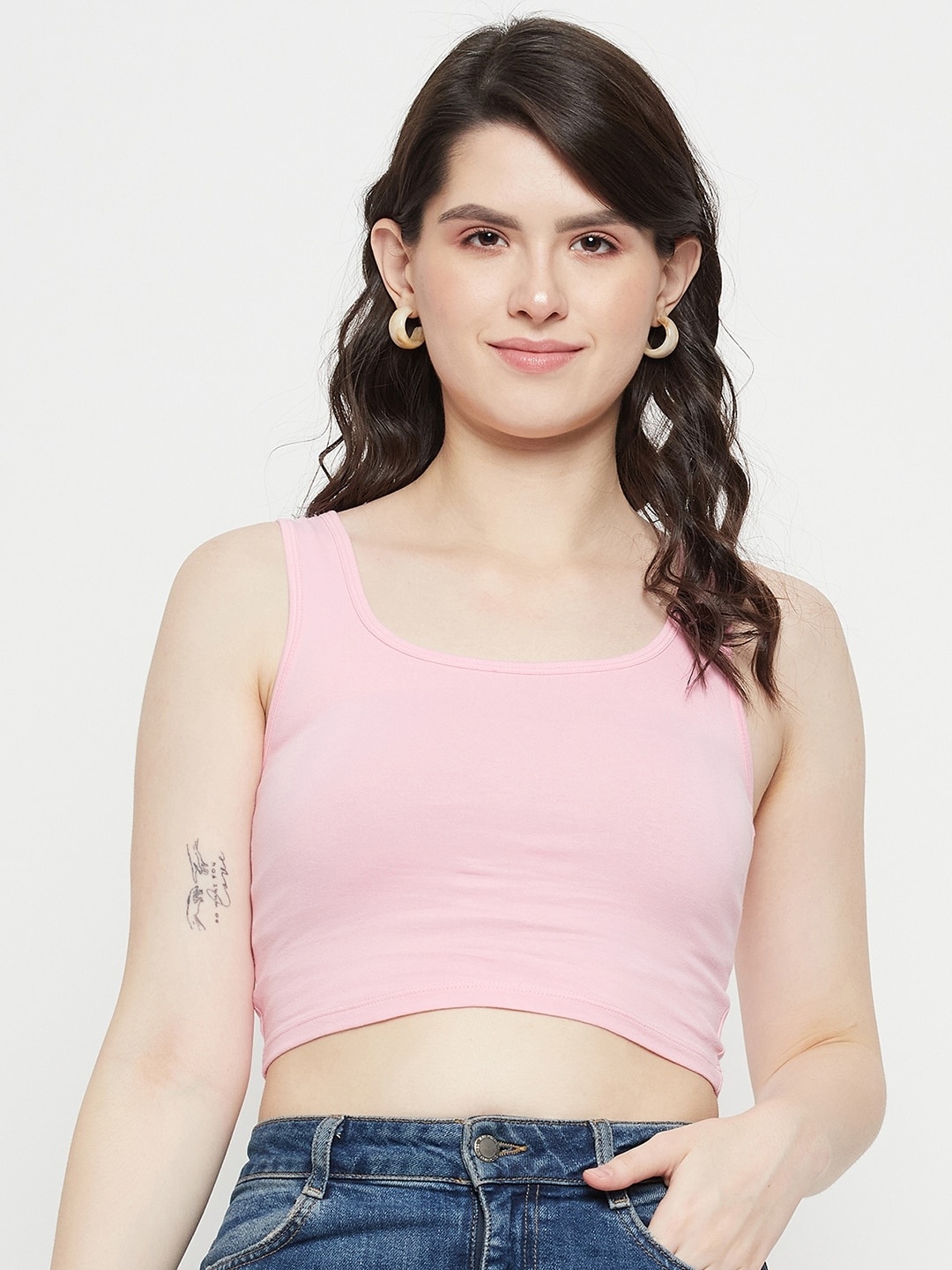 

Hypernation Ribbed Fitted Crop Top, Pink