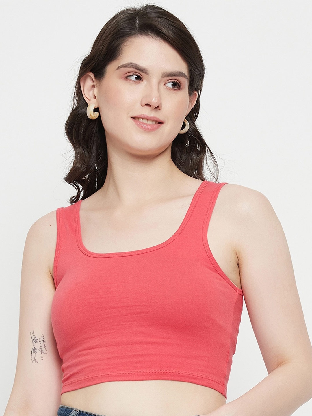 

Hypernation Ribbed Fitted Crop Top, Rose