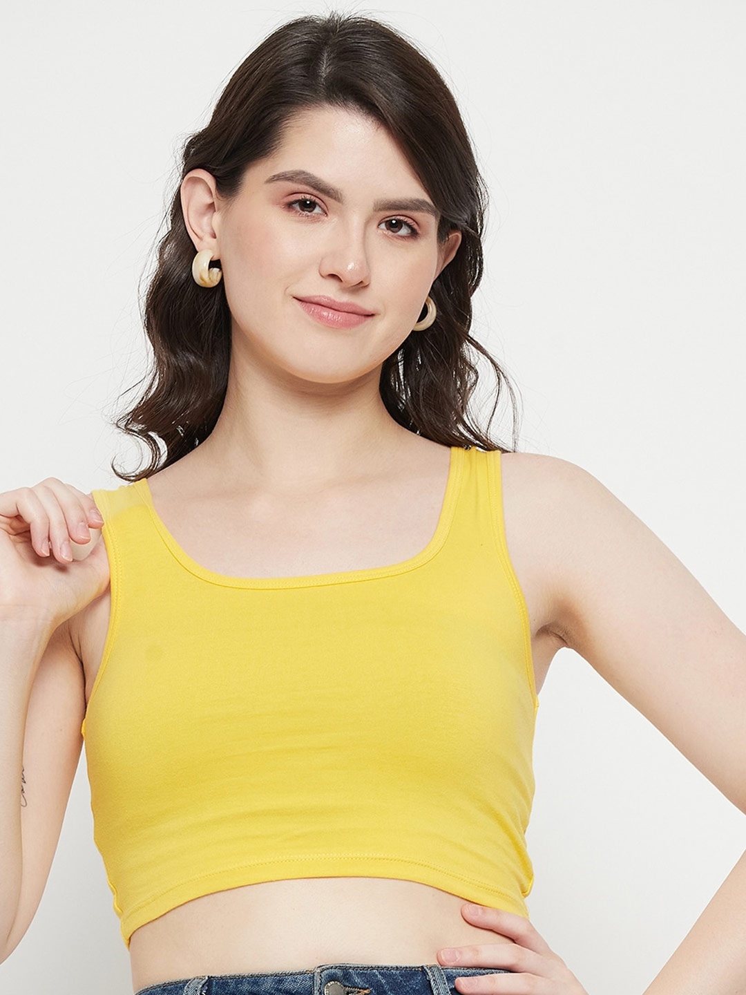 

Hypernation Ribbed Fitted Crop Top, Yellow