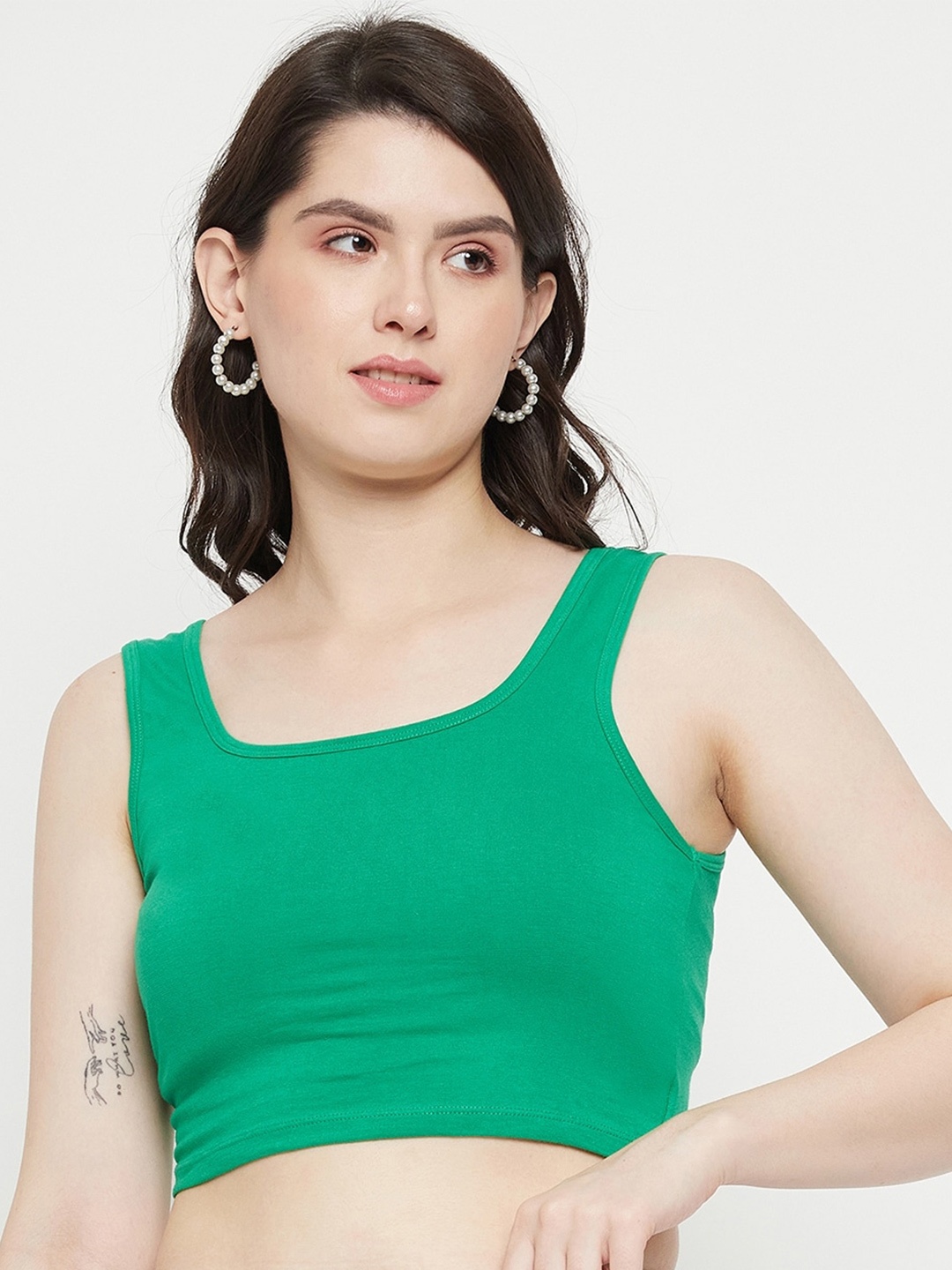 

Hypernation Ribbed Fitted Crop Top, Green
