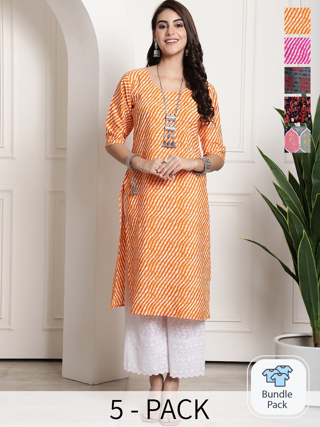 

7Threads Selection Of 5 Ethnic Motifs Printed Kurta, Orange