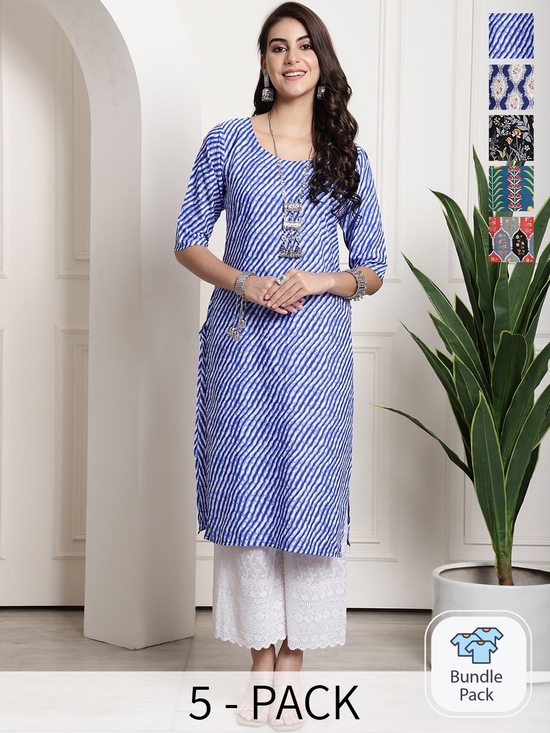 

7Threads Selection Of 5 Ethnic Motifs Printed Kurta, Blue