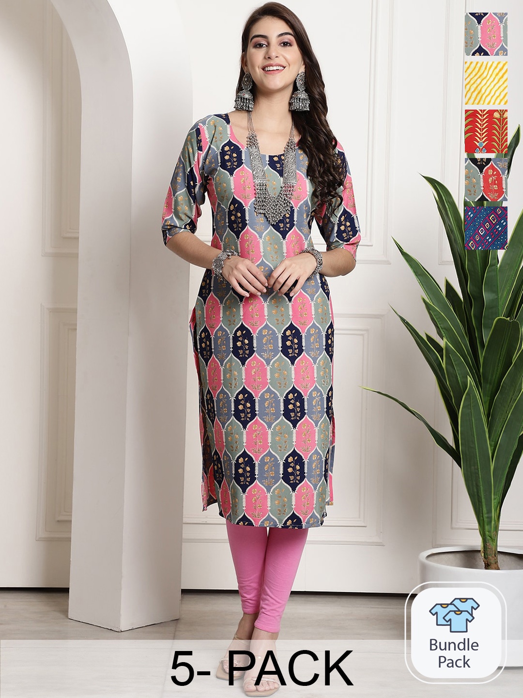 

7Threads Women Multicoloured Geometric Printed Mirror Work Crepe Kurta, Multi