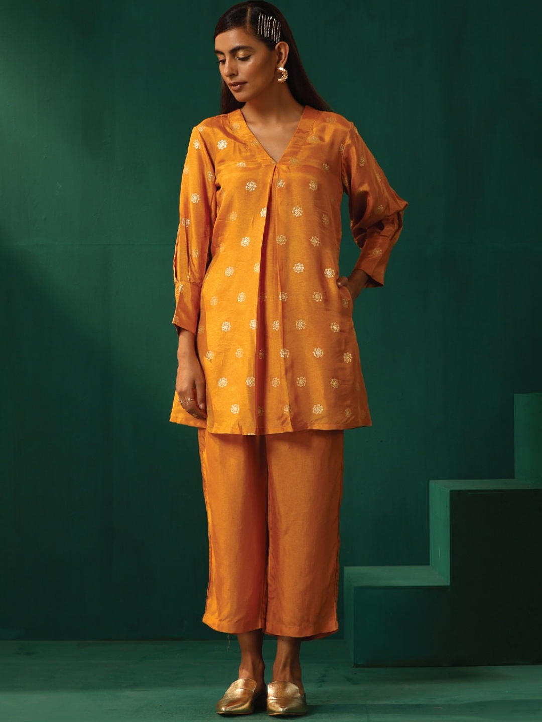 

trueBrowns Floral Printed Top With Trousers Co-Ords, Mustard