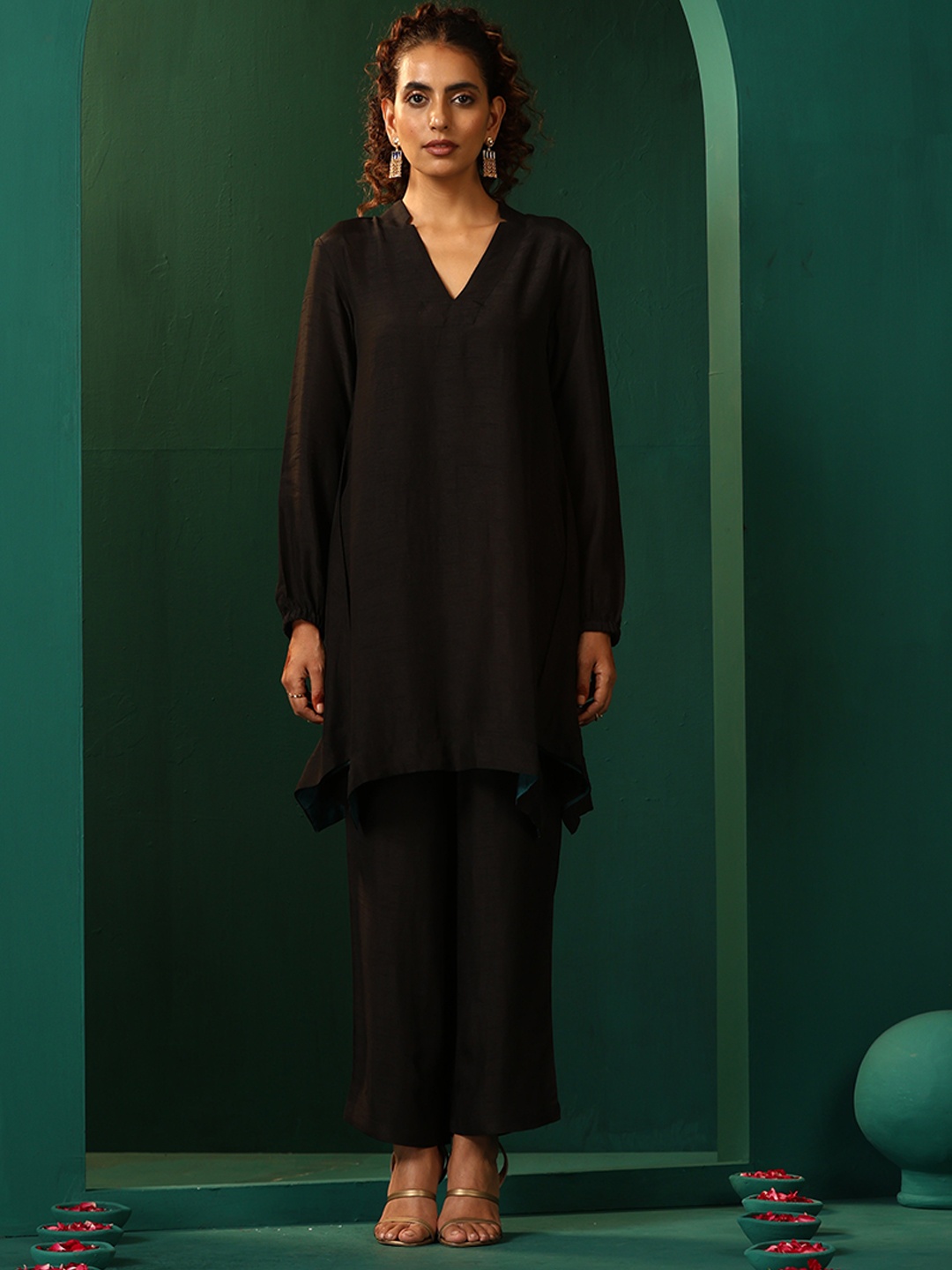 

trueBrowns V-Neck Tunic With Trousers Co-Ords, Black