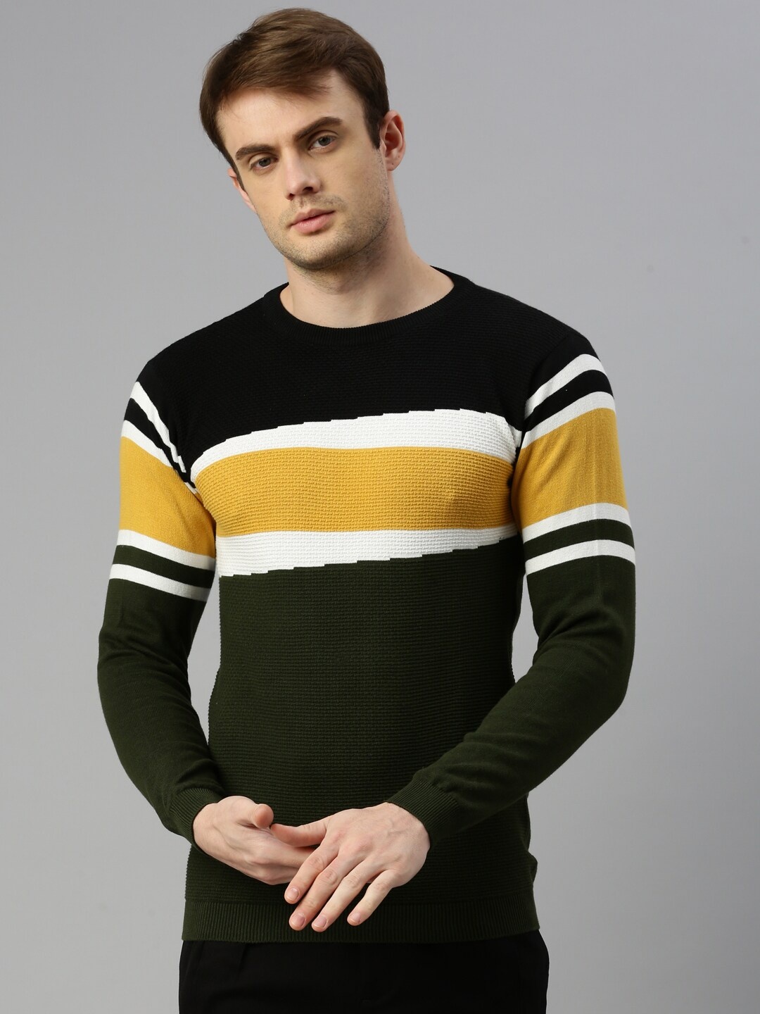 

ZEDD Striped Cotton T-shirt, Olive
