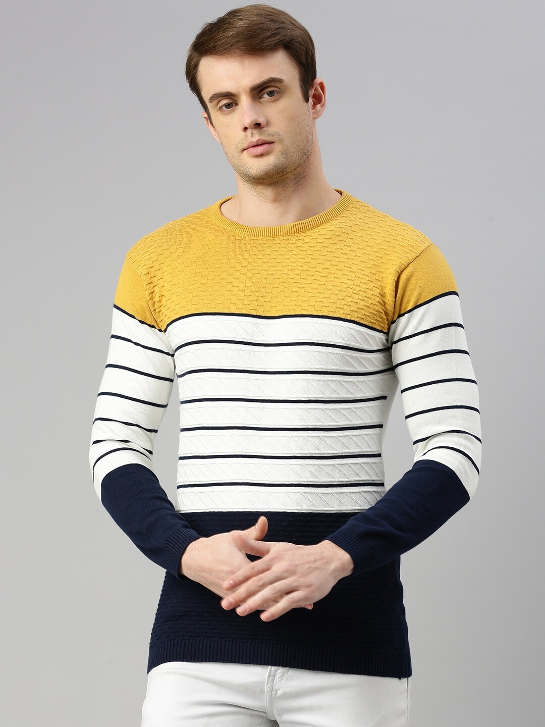 

ZEDD Striped Cotton T-shirt, Mustard