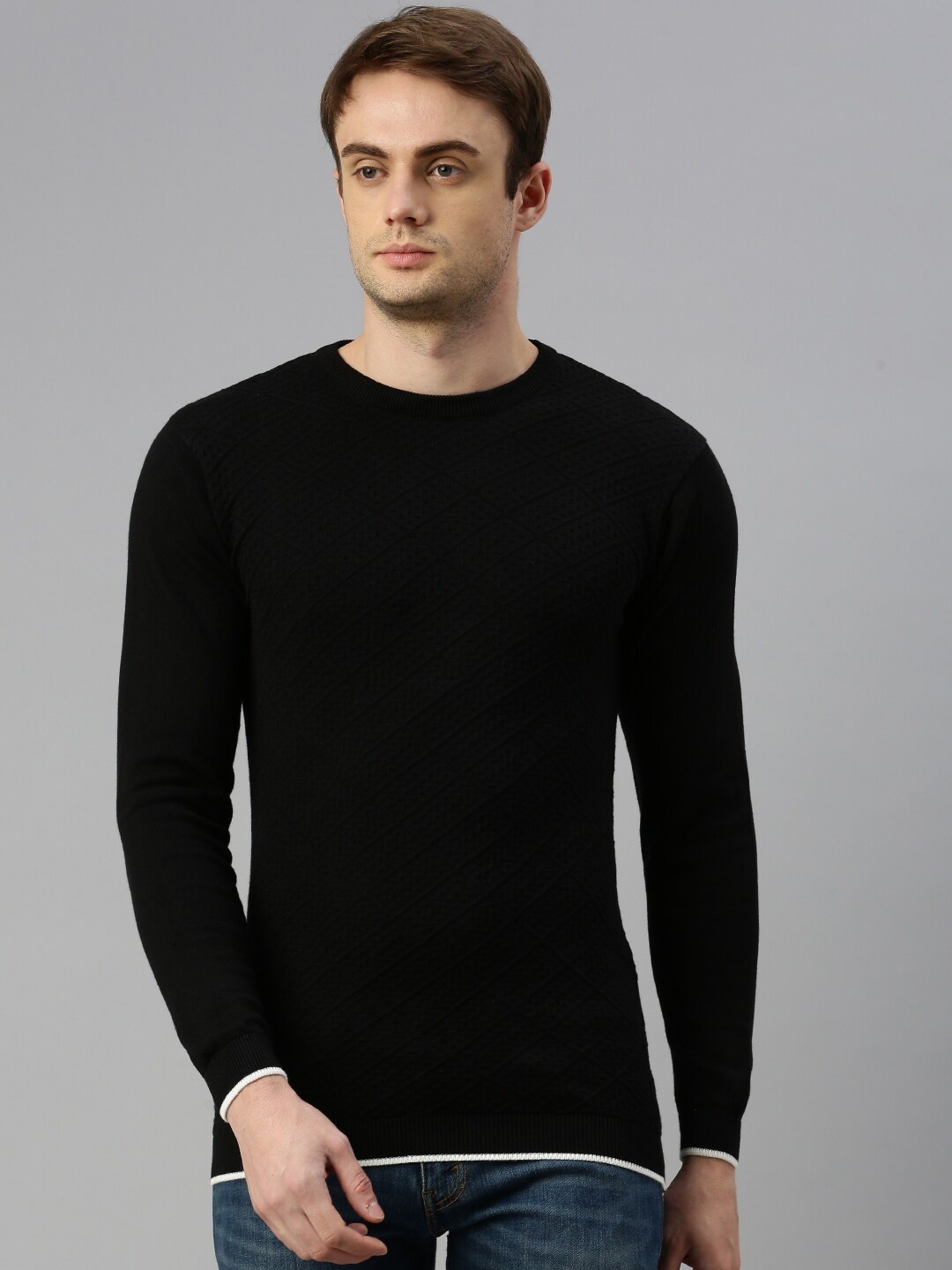 

ZEDD Self Design Round Neck Cotton Casual T-Shirt, Black