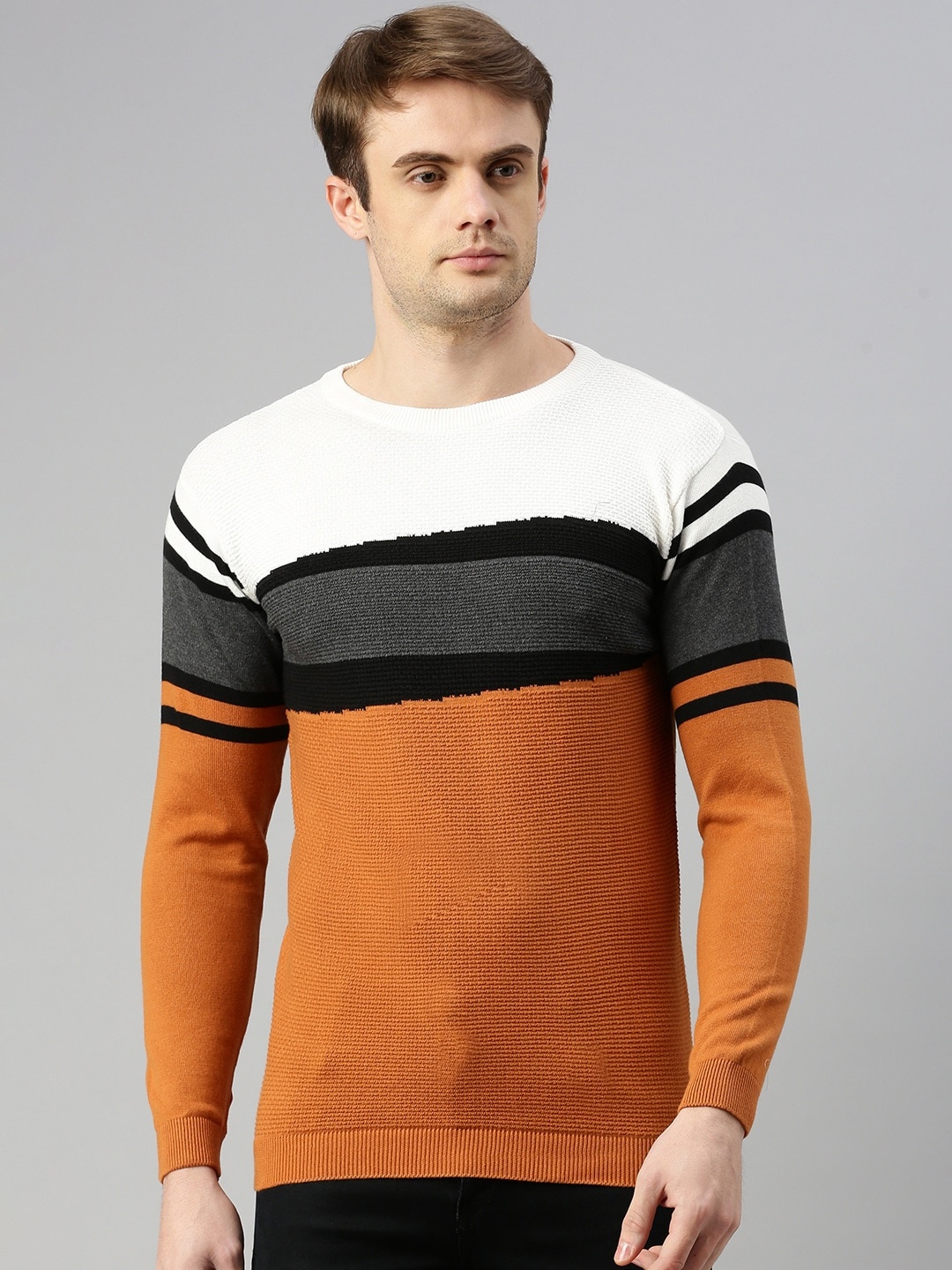 

ZEDD Colourblocked Round Neck Cotton Casual T-Shirt, Orange