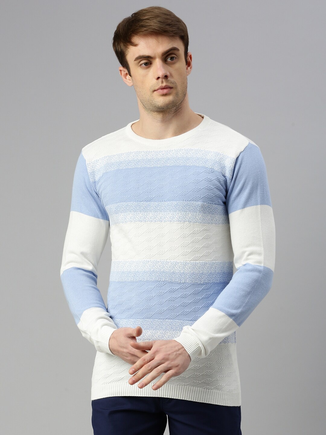 

ZEDD Colourblocked Round Neck Cotton Casual T-Shirt, Blue