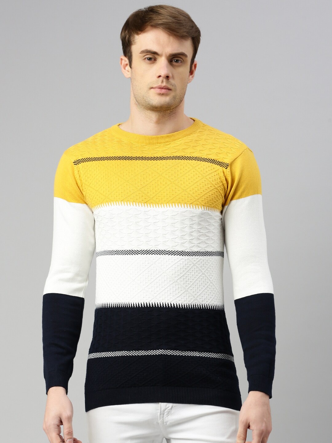 

ZEDD Colourblocked Round Neck Cotton Casual T-Shirt, Yellow