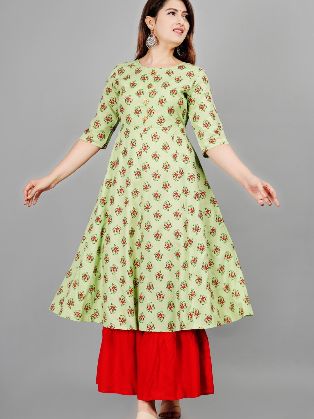 

SIPET Floral Printed Regular Kurta with Palazzos, Green