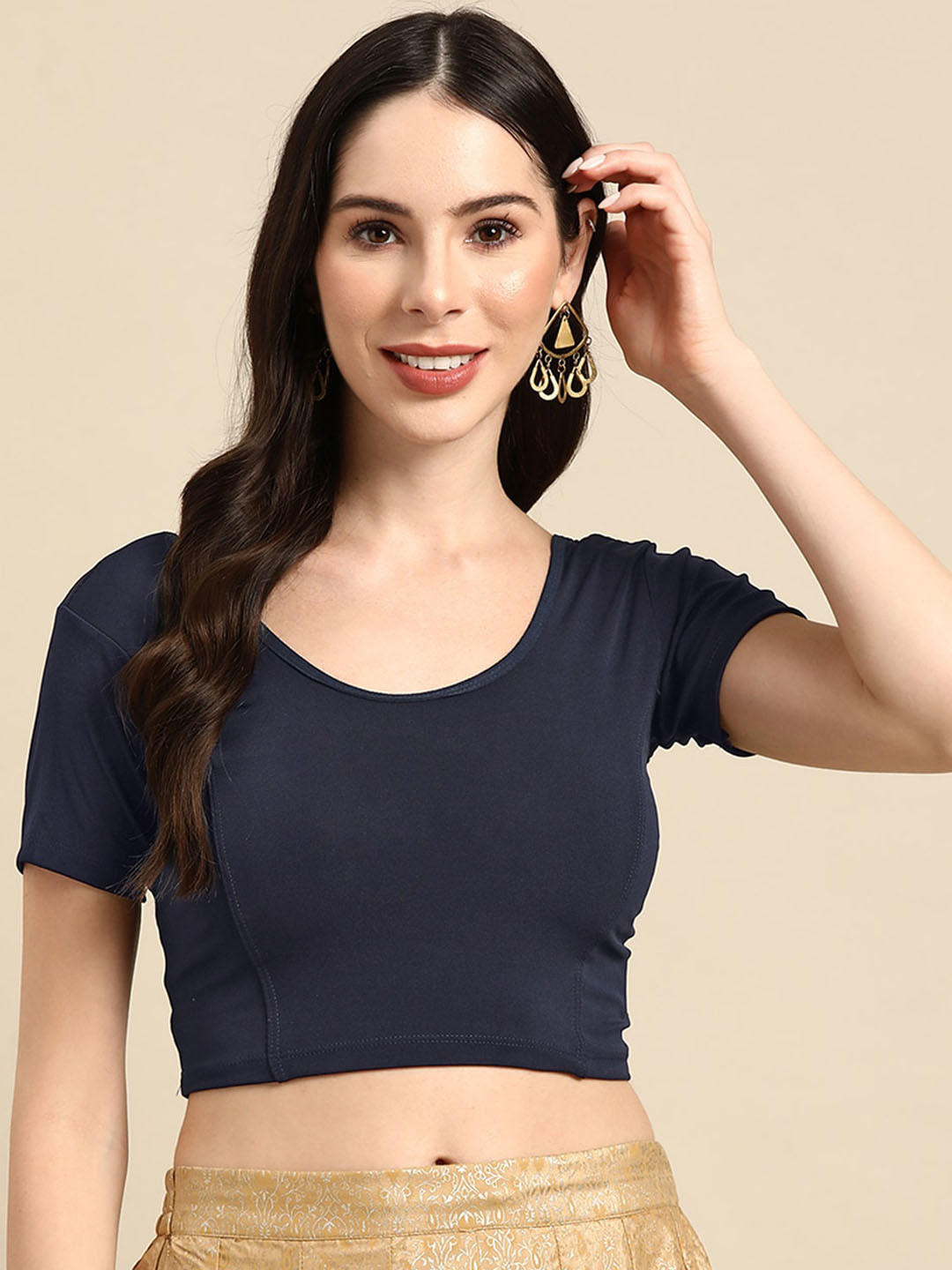 

SERONA FABRICS Round Neck Saree Blouse, Navy blue