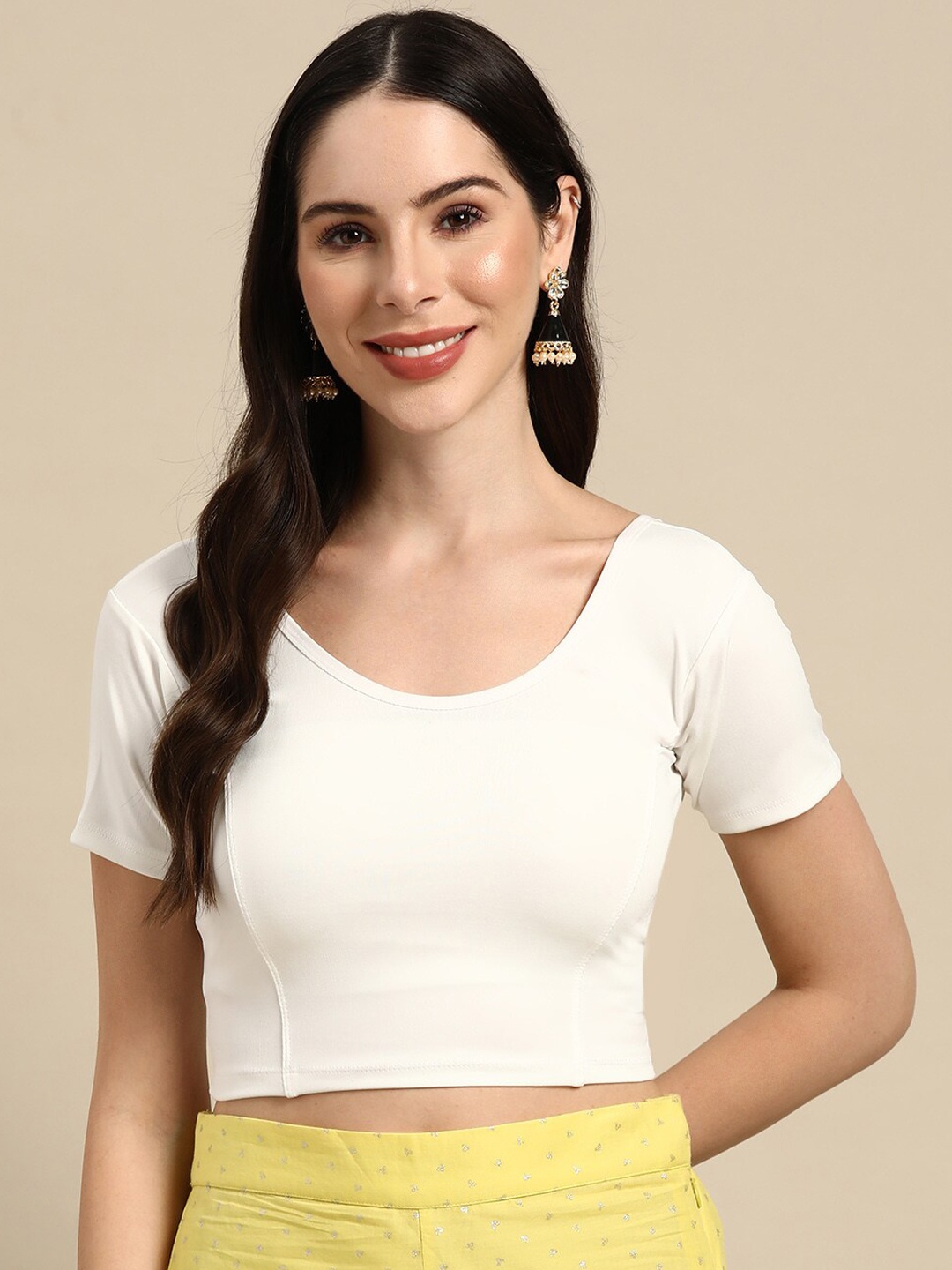 

SERONA FABRICS Half Sleeves Saree Blouse, White