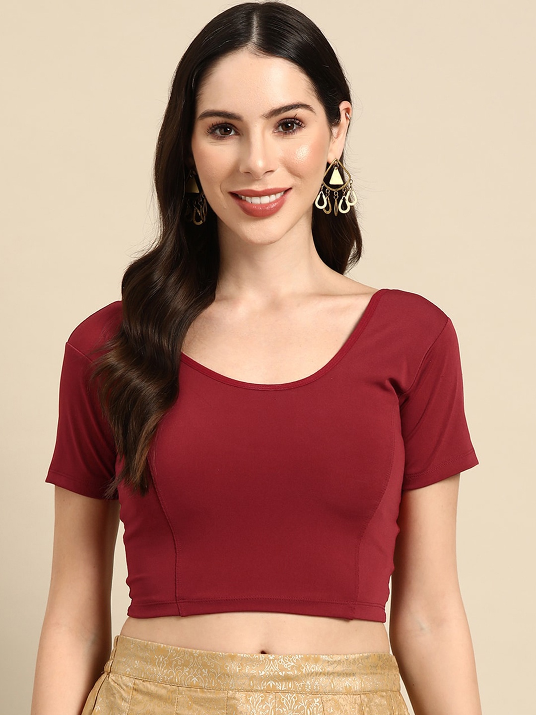 

SERONA FABRICS Round Neck Saree Blouse, Maroon