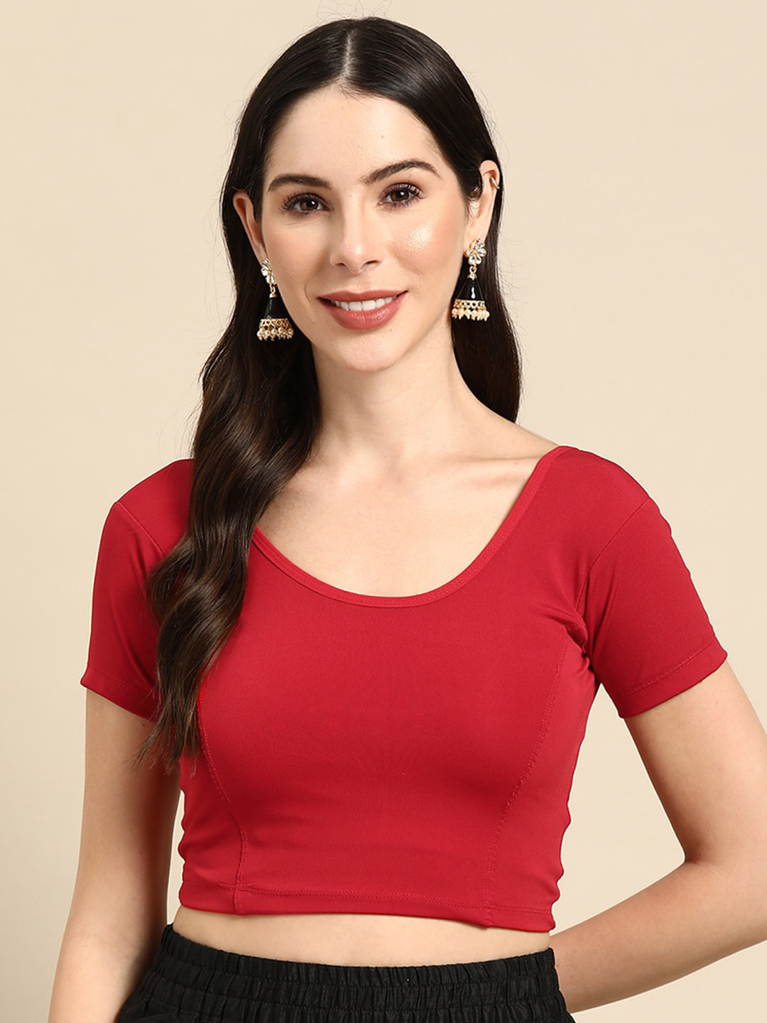 

SERONA FABRICS Half Sleeves Saree Blouse, Red